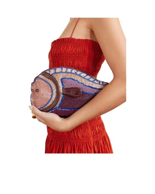 Staud Purple Fish-Shaped Beaded Clutch