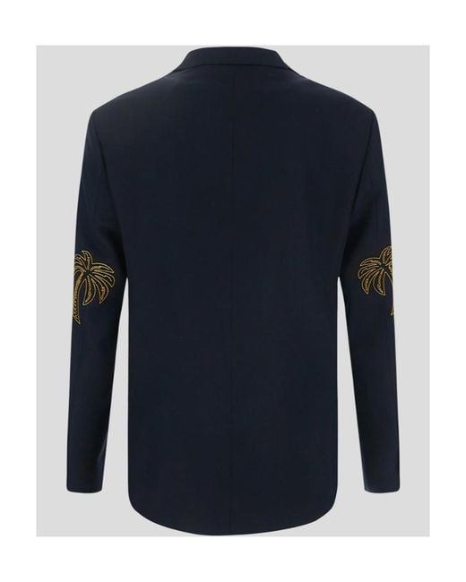 Palm Angels Blue Embroidered Double-Breasted Blazer for men