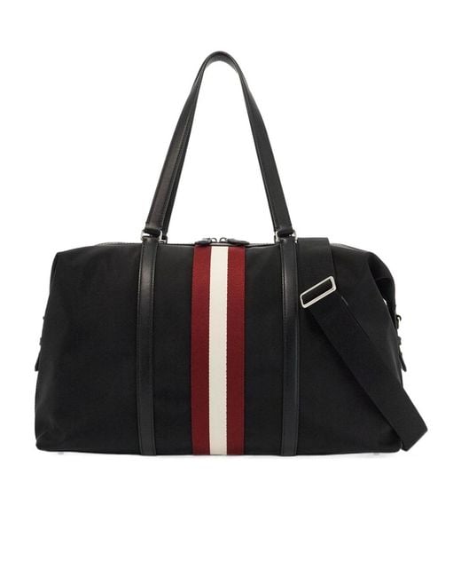 Bally Black Logo Patch Striped Travel Bag for men