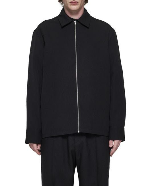 Jil Sander Blue Zip-Up Gabardine Overshirt for men