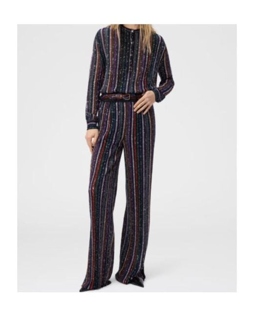 Missoni Blue Herringbone-Striped Sequin-Embellished Trousers