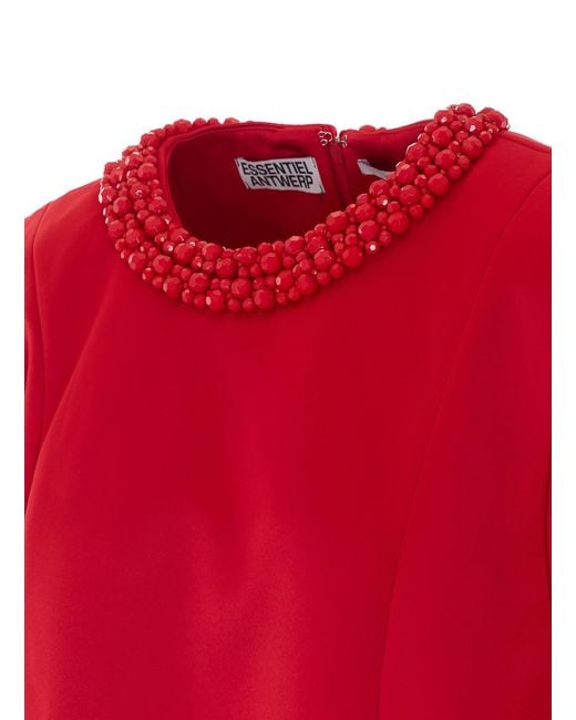 Essentiel Antwerp Red Kaylin Embellished Shift Dress