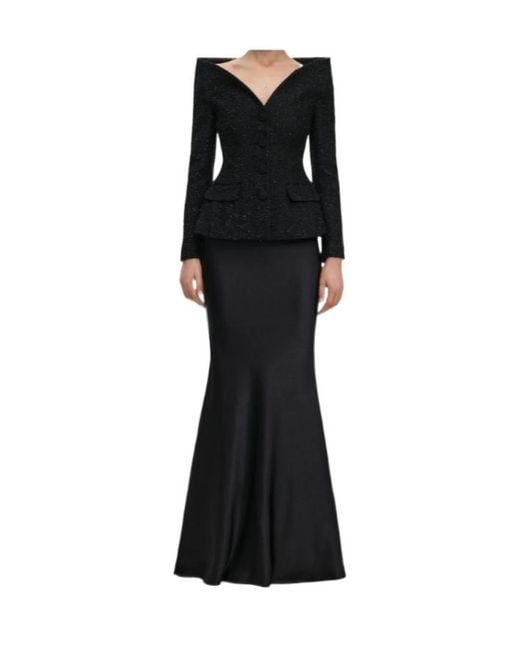 Self-Portrait Black Metallic Boucle Satin Maxi Dress
