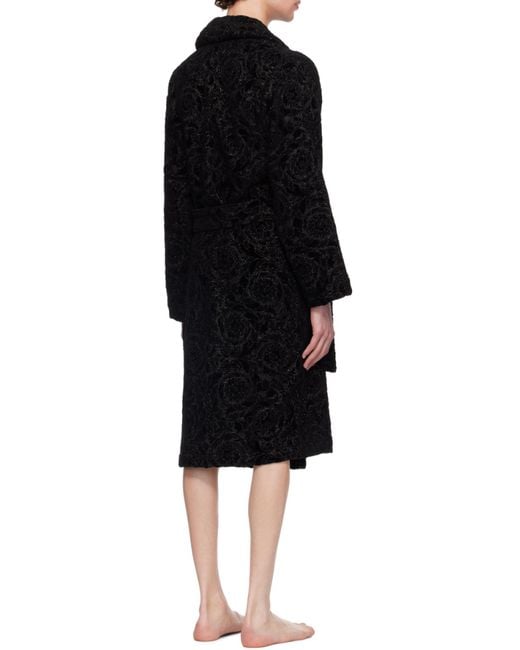 Versace Black All-Over Baroque Shawl Lapels Bathrobe for men