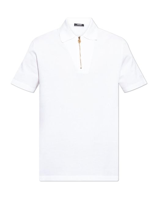 Versace White 1/4 Zipped Short-Sleeved Polo Shirt for men