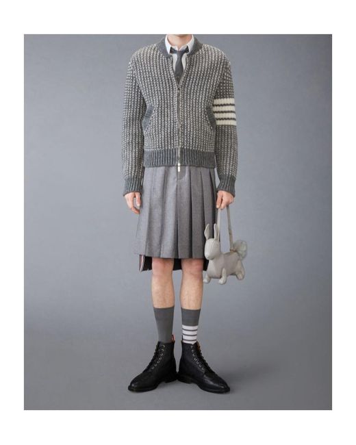 Thom Browne Gray Bar Chunky-Knit Bomber Jacket for men