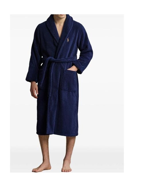 Polo Ralph Lauren Blue Embroidered Logo Belted Dressing Gown for men