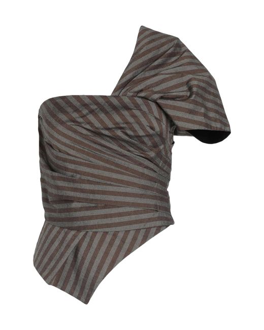 Tory Burch Gray Striped One-Shoulder Tops