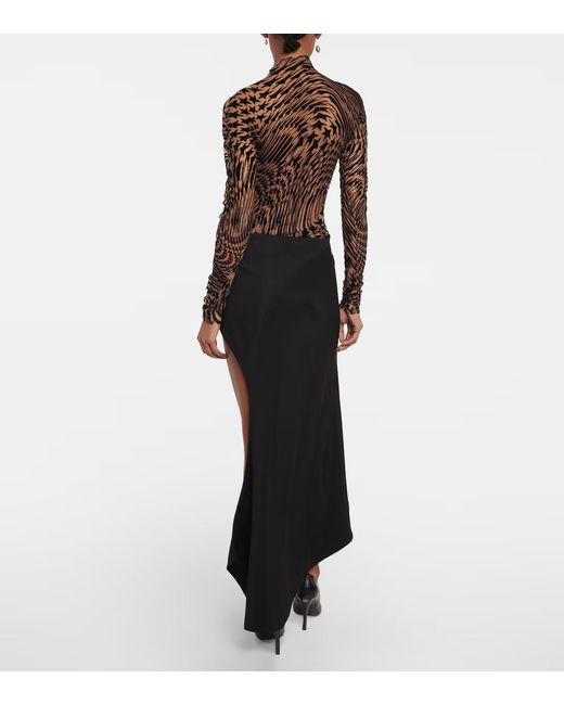 Mugler Black Asymmetric Jersey Midi Skirt