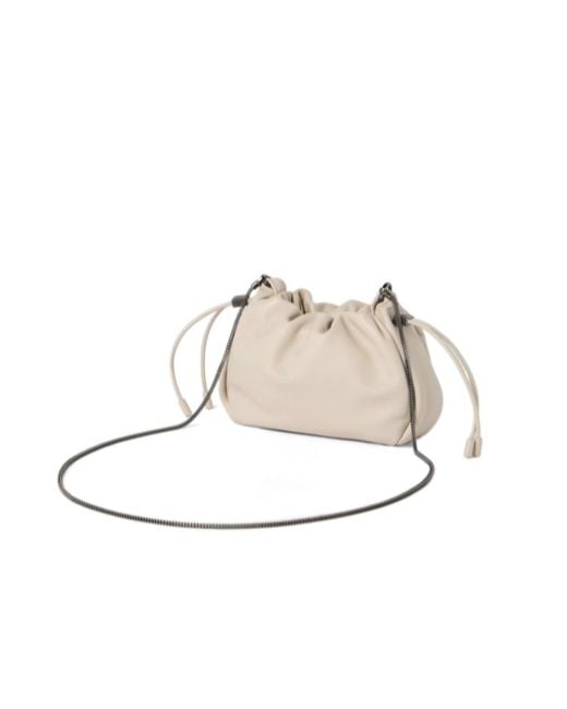 Brunello Cucinelli White Mellow Drawstring Small Bucket Bag