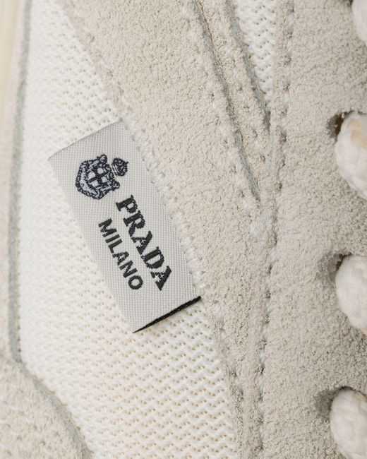 Prada White Mesh Fabric And Suede Sneakers