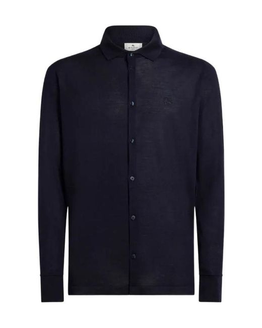 Etro Blue Cashmere-Silk Embroidered Cardigan for men