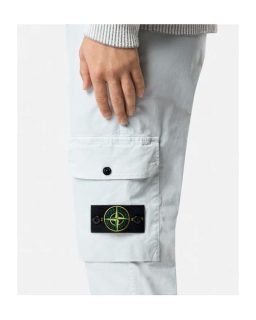 Stone Island White Logo-Patch Cargo Pants for men