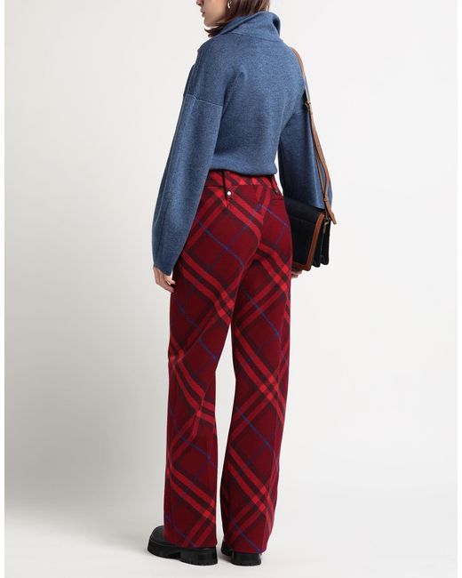 Burberry Red Plaid High-Waist Straight-Leg Pants