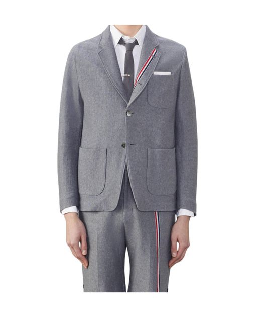 Thom Browne Gray Rwb-Stripe Cotton Sack Jacket for men