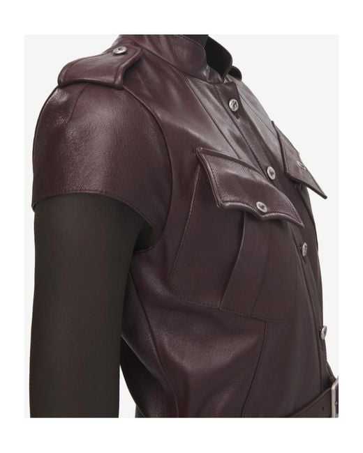 McQueen Brown Leather Uniform Midi Dress