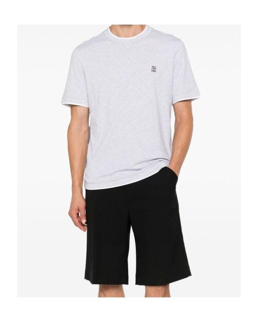 Brunello Cucinelli White Logo-Embroidered Crew-Neck T-Shirt for men
