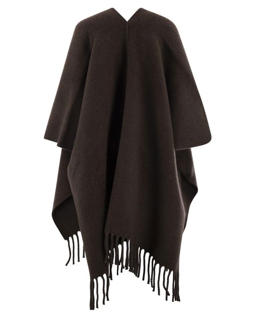 Brunello Cucinelli Black Fringed-Edge Knitted Cape