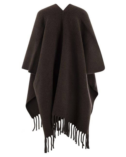 Brunello Cucinelli Black Fringed-Edge Knitted Cape