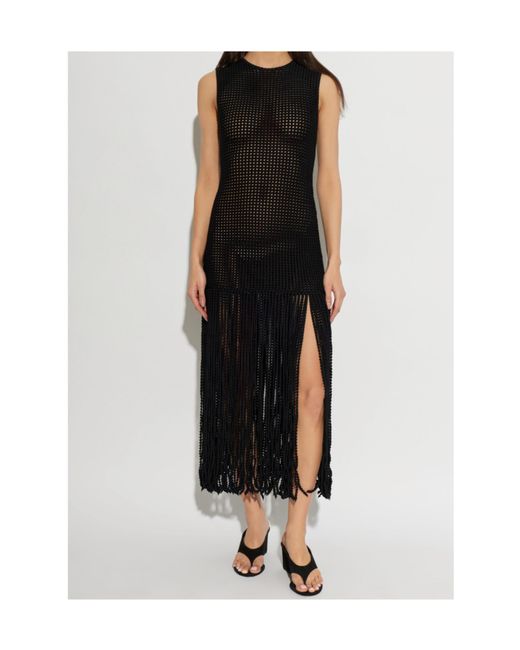 Alaïa Black Alaïa Fringed Bead Knit Dress