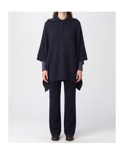 Fabiana Filippi Blue Buttoned Collar Cape