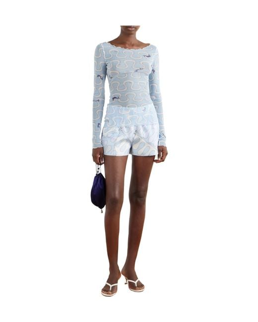 Emilio Pucci Blue Printed Sheer Tulle Top