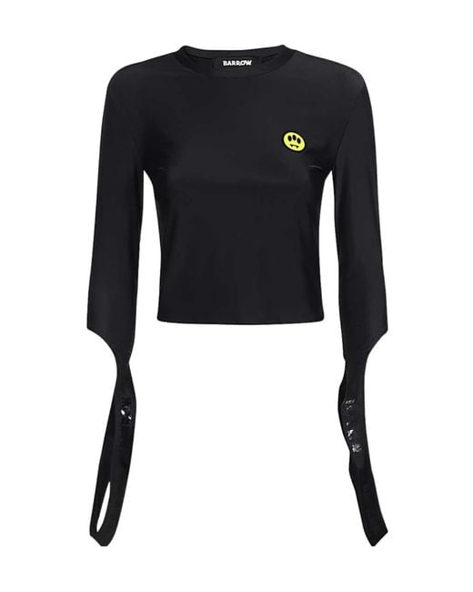 Barrow Black Cropped Split-Sleeve T-Shirt