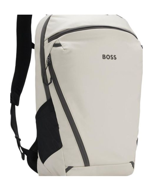 Boss Gray Faux-Leather Backpack With Reflective Details for men