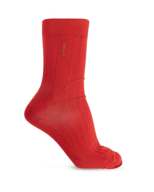 Versace Red Ribbed Logo Socks for men
