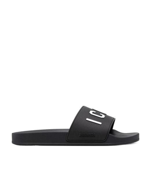 DSquared² Black 3D Logo Lettering Slip-On Slides for men