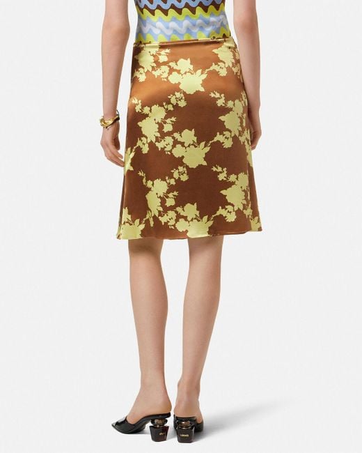 Versace Metallic Floral-Printed Satin Skirt