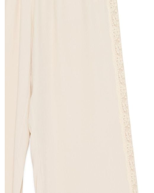 Semicouture White Elle Lace-Trim Trousers