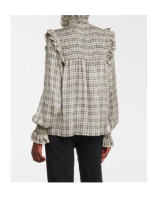 Saint Laurent Brown Check-Pattern Long-Sleeve Blouse