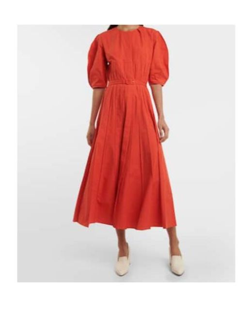 Gabriela Hearst Orange Caden Puff Sleeve Midi Dress