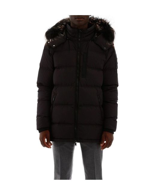 Moose Knuckles Black Southdale Fur Trimmed Hooded Puffer Jacket for men