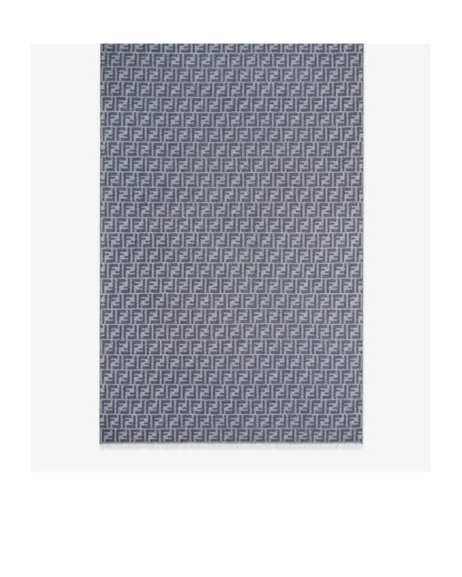 Fendi Blue Ff Jacquard Frayed-Edge Scarf for men