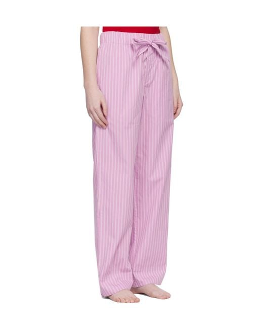 Tekla Pink Drawstring Striped Pajama Pants