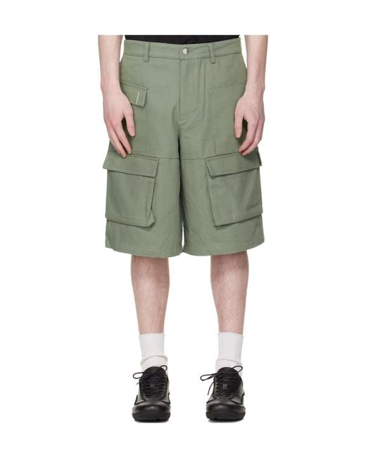 HELIOT EMIL Green Cellulae Belt Loop Cargo Shorts for men