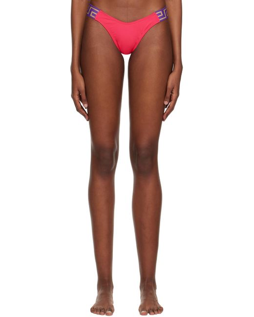 Versace Pink Greca-Pattern Printed Thong Bikini Bottoms