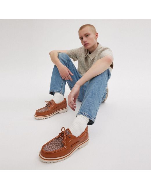 COACH Brown Benson Panelled Boat Shoes for men