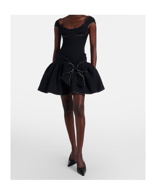 ShuShu/Tong Black Bow-Detail Distressed Tweed Minidress