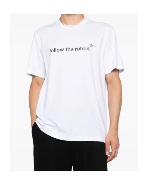 MSGM White 'Follow The Rabbit' Quotes Jersey T-Shirt for men