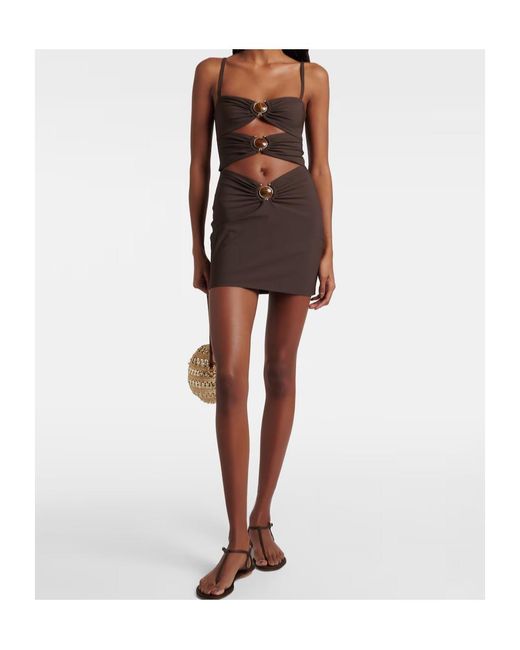 Christopher Esber Brown Cutout Embellished Ring-Detail Minidress