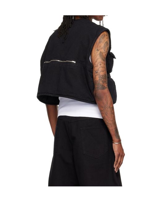 Lu'u Dan Black Thickened Workwear Pocket Vest for men