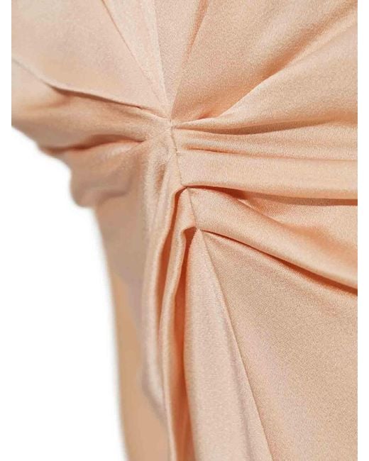 Victoria Beckham Natural Gathered V-Neck Long Dress