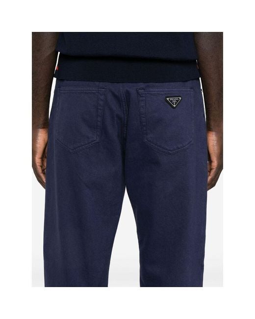 Prada Blue Logo Plaque Straight-Leg Jeans for men