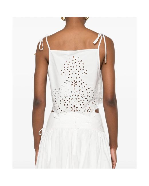 Self-Portrait White Embroidered Asymmetric Hem Top