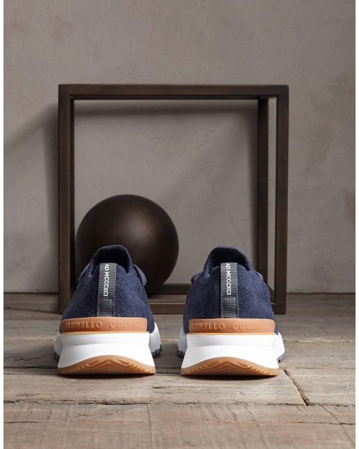 Brunello Cucinelli Blue Knitted Sock Sneakers for men