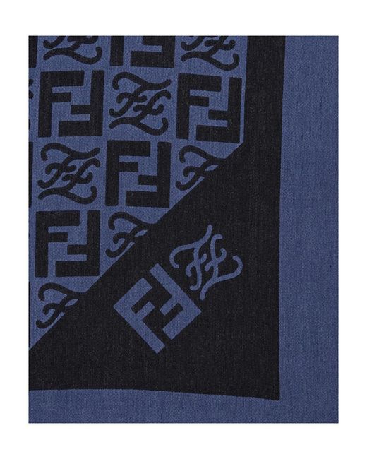 Fendi Blue Monogram-Print Scarf for men