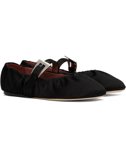 Paris Texas Black Sveva Plisse Buckle Ballet Flats